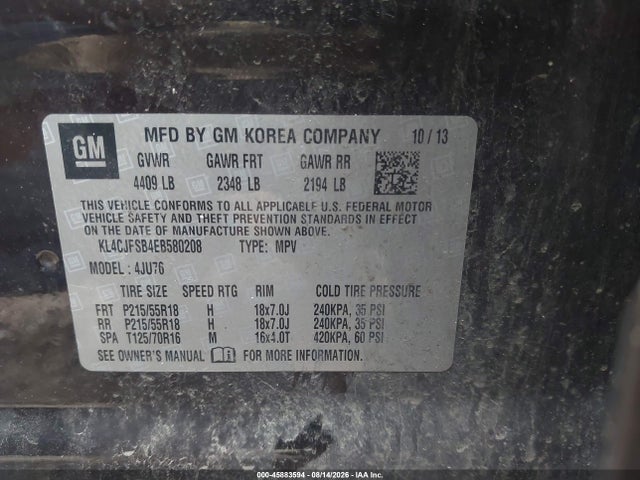 Продаж на аукціоні авто 2014 Buick Encore Convenience, vin: KL4CJFSB4EB580208, номер лоту: 45883594