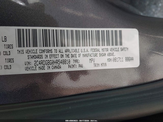 2017 Dodge Grand Caravan Se Plus მანქანა იყიდება აუქციონზე, vin: 2C4RDGBG0HR548810, აუქციონის ნომერი: 45883623