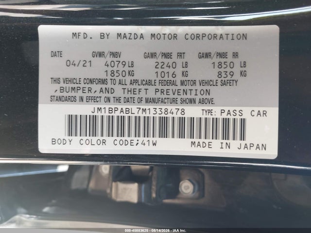 Aukcja sprzedaży 2021 Mazda Mazda3 Select, vin: JM1BPABL7M1338478, numer aukcji: 45883625