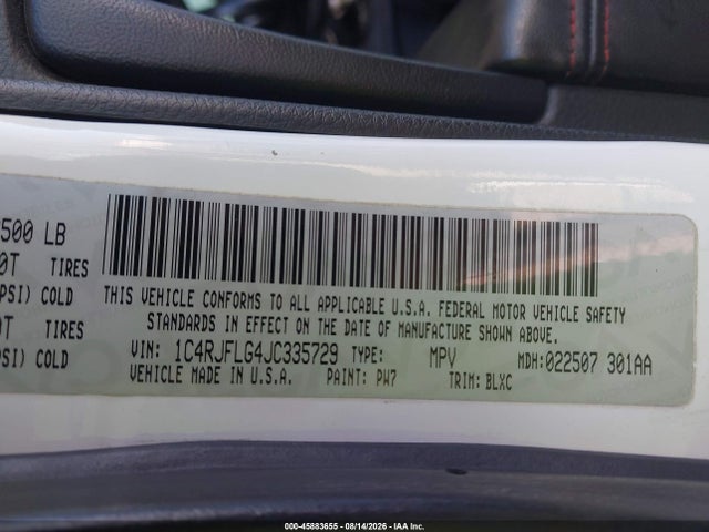 45883655 :رقم المزاد ، 1C4RJFLG4JC335729 vin ، 2018 Jeep Grand Cherokee Trailhawk 4x4 مزاد بيع