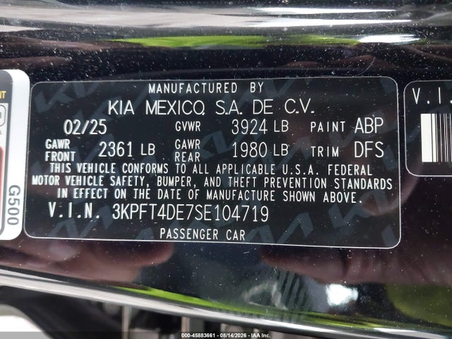 Продаж на аукціоні авто 2025 Kia K4 Lxs, vin: 3KPFT4DE7SE104719, номер лоту: 45883661