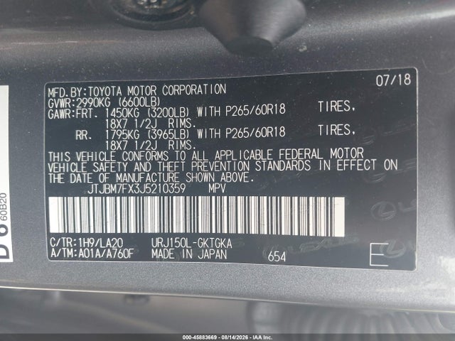 Продаж на аукціоні авто 2018 Lexus Gx, vin: JTJBM7FX3J5210359, номер лоту: 45883669