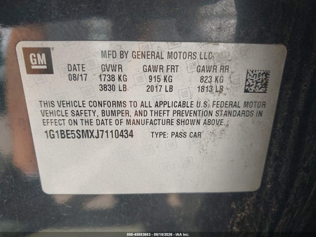 Продажа на аукционе авто 2018 Chevrolet Cruze Lt Auto, vin: 1G1BE5SMXJ7110434, номер лота: 45883683