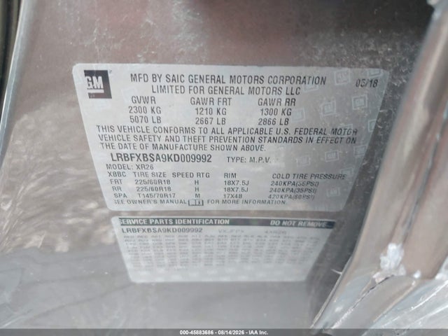 45883686 :رقم المزاد ، LRBFXBSA9KD009992 vin ، 2019 Buick Envision Fwd Preferred مزاد بيع
