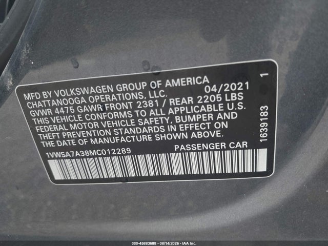 Продаж на аукціоні авто 2021 Volkswagen Passat 2.0t Se, vin: 1VWSA7A38MC012289, номер лоту: 45883688