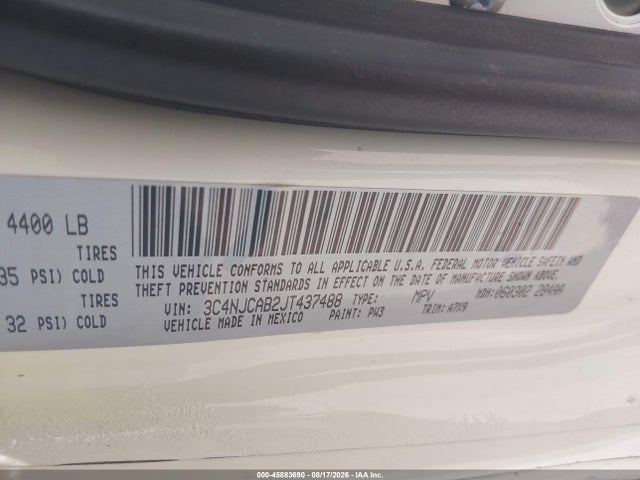 Продажа на аукционе авто 2018 Jeep Compass Sport Fwd, vin: 3C4NJCAB2JT437488, номер лота: 45883690
