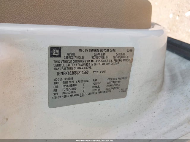 Aukcja sprzedaży 2008 Chevrolet Suburban 1500 Ltz, vin: 1GNFK16368J211860, numer aukcji: 45883704
