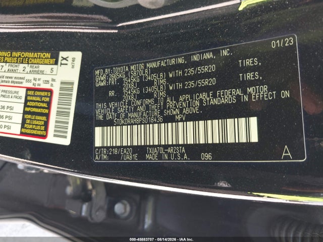 45883707 :رقم المزاد ، 5TDKDRAH8PS018436 vin ، 2023 Toyota Highlander Xse مزاد بيع