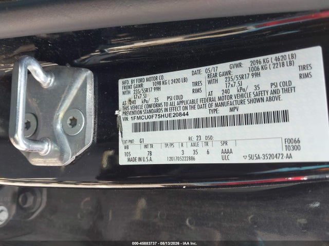2017 Ford Escape S მანქანა იყიდება აუქციონზე, vin: 1FMCU0F75HUE20844, აუქციონის ნომერი: 45883737