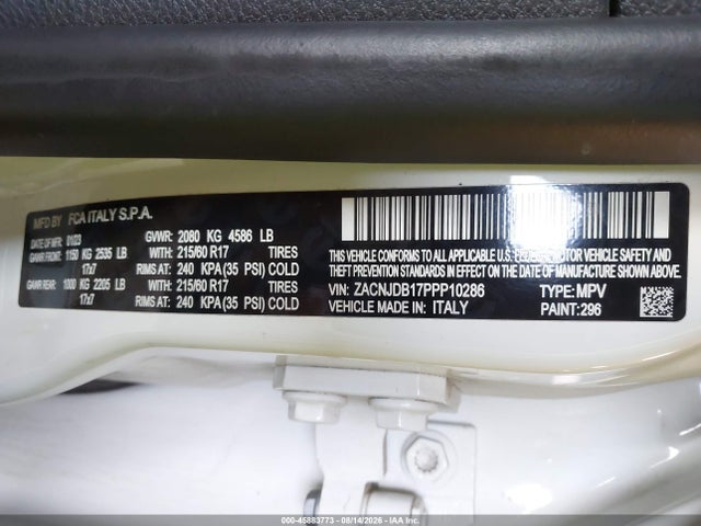 Продаж на аукціоні авто 2023 Jeep Renegade Latitude 4x4, vin: ZACNJDB17PPP10286, номер лоту: 45883773