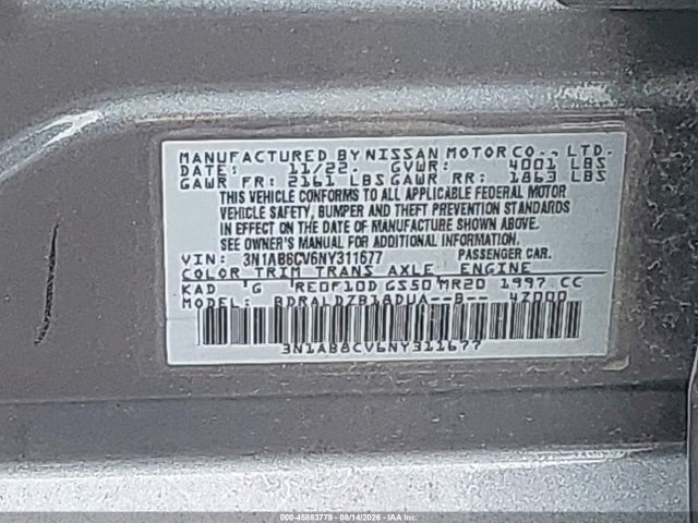 2022 Nissan Sentra Sv Xtronic Cvt მანქანა იყიდება აუქციონზე, vin: 3N1AB8CV6NY311677, აუქციონის ნომერი: 45883779