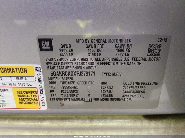 2015 Buick Enclave Premium მანქანა იყიდება აუქციონზე, vin: 5GAKRCKDXFJ279171, აუქციონის ნომერი: 45883825
