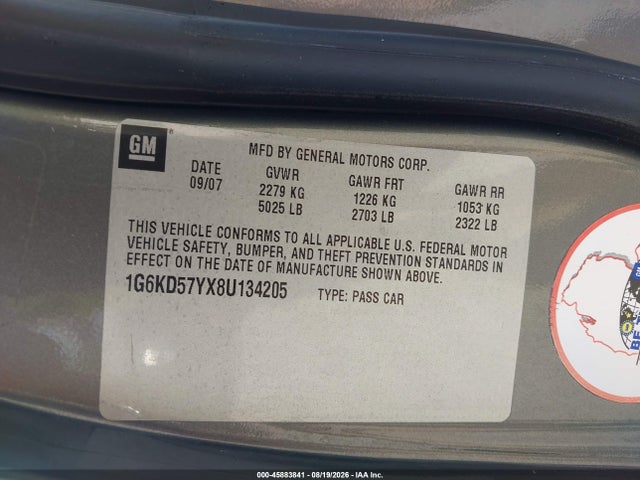 Продажа на аукционе авто 2008 Cadillac Dts 1sc, vin: 1G6KD57YX8U134205, номер лота: 45883841