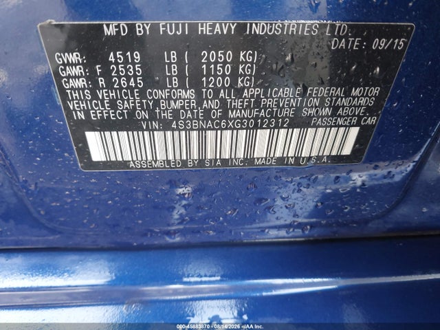 Aukcja sprzedaży 2016 Subaru Legacy 2.5i Premium, vin: 4S3BNAC6XG3012312, numer aukcji: 45883870