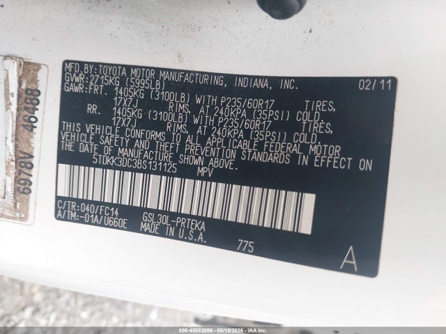 Продаж на аукціоні авто 2011 Toyota Sienna Le V6, vin: 5TDKK3DC3BS131125, номер лоту: 45883896