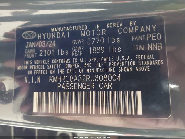 45883906 :رقم المزاد ، KMHRC8A32RU308004 vin ، 2024 Hyundai Venue Limited مزاد بيع