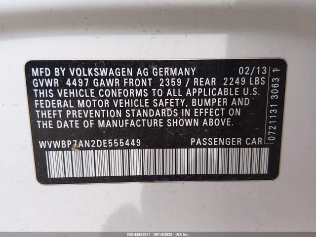 Продаж на аукціоні авто 2013 Volkswagen Cc Sport, vin: WVWBP7AN2DE555449, номер лоту: 45883911