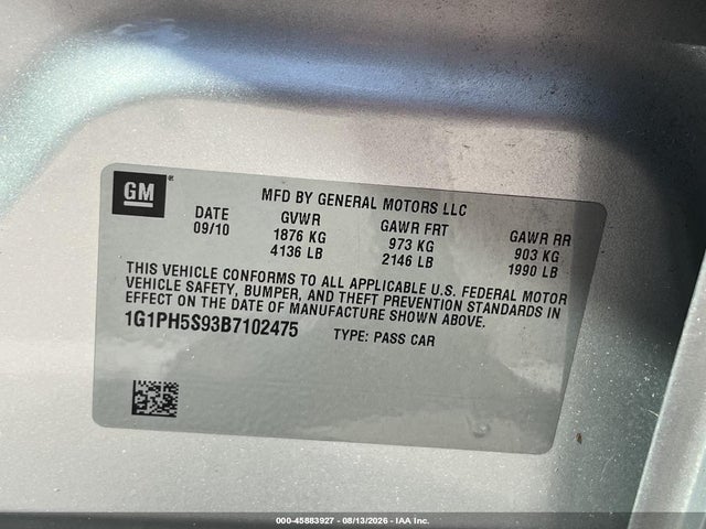 Продаж на аукціоні авто 2011 Chevrolet Cruze Ltz, vin: 1G1PH5S93B7102475, номер лоту: 45883927