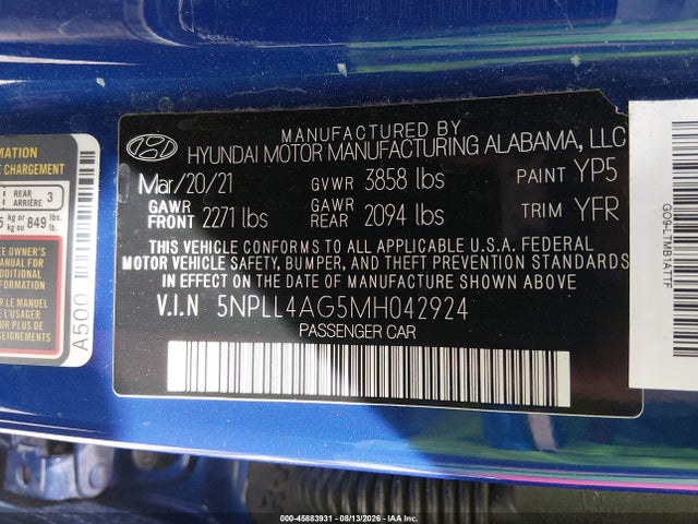 Hyundai ELANTRA SE 2021 5NPLL4AG5MH042924 Image 9