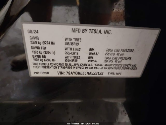 Продаж на аукціоні авто 2024 Tesla Model Y Long Range Dual Motor All-wheel Drive, vin: 7SAYGDEE5RA323128, номер лоту: 45883936