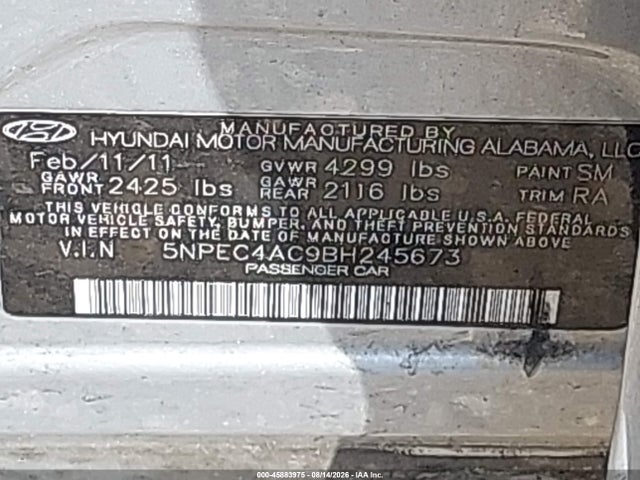 Продажа на аукционе авто 2011 Hyundai Sonata Limited, vin: 5NPEC4AC9BH245673, номер лота: 45883975