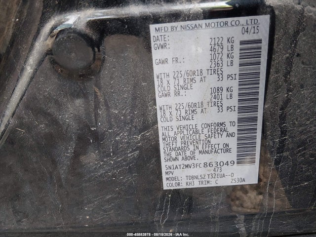 Aukcja sprzedaży 2015 Nissan Rogue Sl, vin: 5N1AT2MV3FC863049, numer aukcji: 45883978