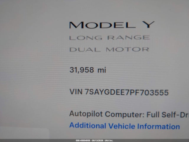 7SAYGDEE7PF703555 Tesla Model Y Awd/long Range Dual Motor All-wheel Drive
