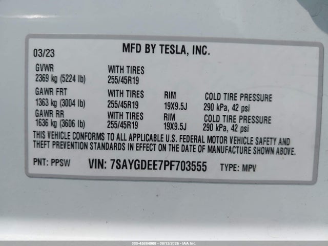 7SAYGDEE7PF703555 Tesla Model Y Awd/long Range Dual Motor All-wheel Drive