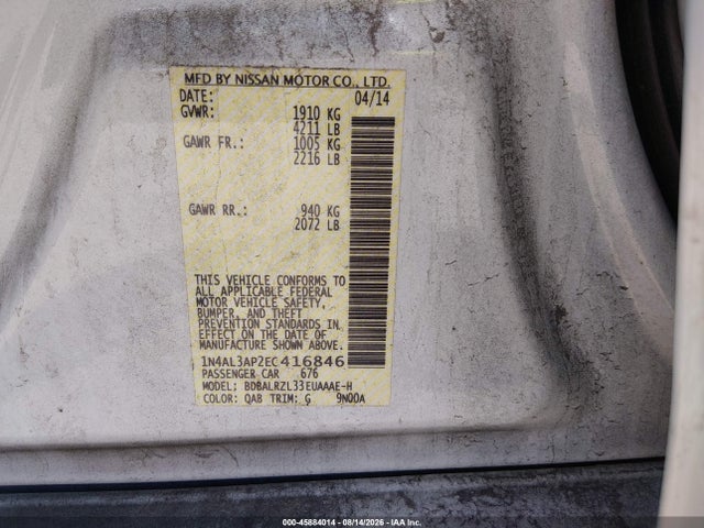 Продаж на аукціоні авто 2014 Nissan Altima 2.5 S, vin: 1N4AL3AP2EC416846, номер лоту: 45884014