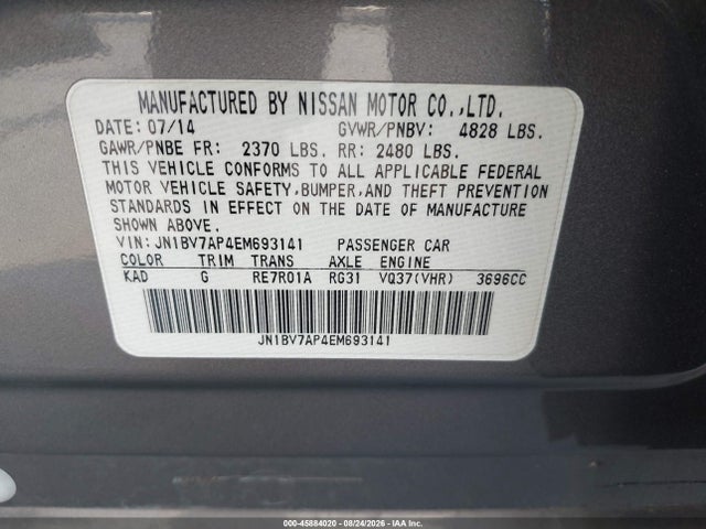 45884020 :رقم المزاد ، JN1BV7AP4EM693141 vin ، 2014 Infiniti Q50 Premium مزاد بيع