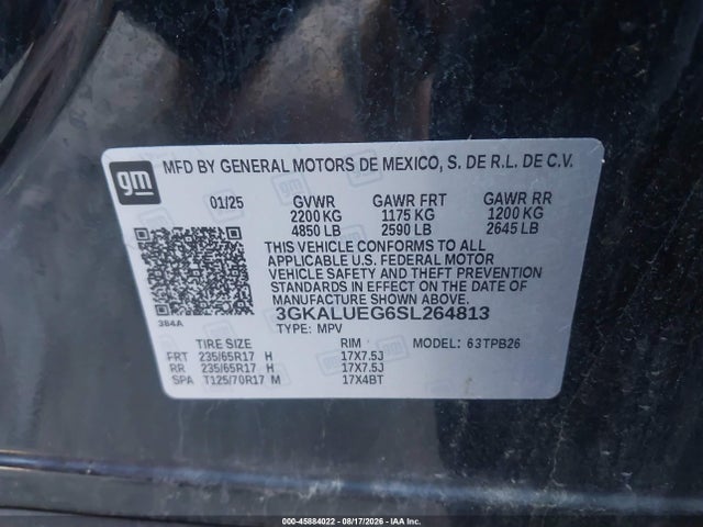 Продаж на аукціоні авто 2025 Gmc Terrain Awd Elevation, vin: 3GKALUEG6SL264813, номер лоту: 45884022