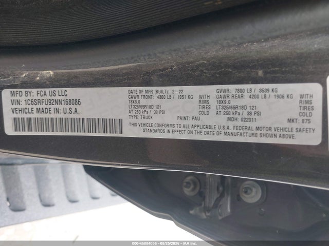 Aukcja sprzedaży 2022 Ram 1500 Trx  4x4 5'7 Box, vin: 1C6SRFU92NN168086, numer aukcji: 45884056