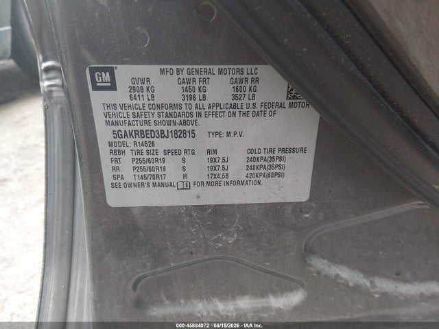 Aukcja sprzedaży 2011 Buick Enclave 1xl, vin: 5GAKRBED3BJ182815, numer aukcji: 45884072