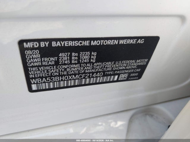 Aukcja sprzedaży 2021 Bmw 530i, vin: WBA53BH0XMCF21440, numer aukcji: 45884085