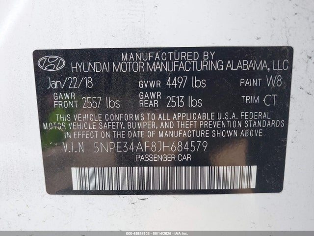 Продаж на аукціоні авто 2018 Hyundai Sonata Sel, vin: 5NPE34AF8JH684579, номер лоту: 45884108
