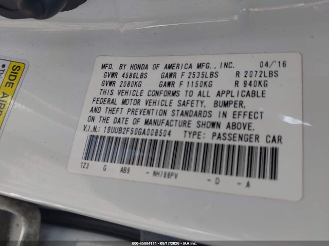 2016 Acura Tlx V6 Tech მანქანა იყიდება აუქციონზე, vin: 19UUB2F50GA008504, აუქციონის ნომერი: 45884111