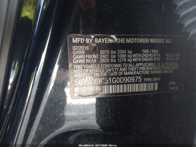 Aukcja sprzedaży 2016 Bmw X3 Xdrive28i, vin: 5UXWX9C51G0D90975, numer aukcji: 45884118