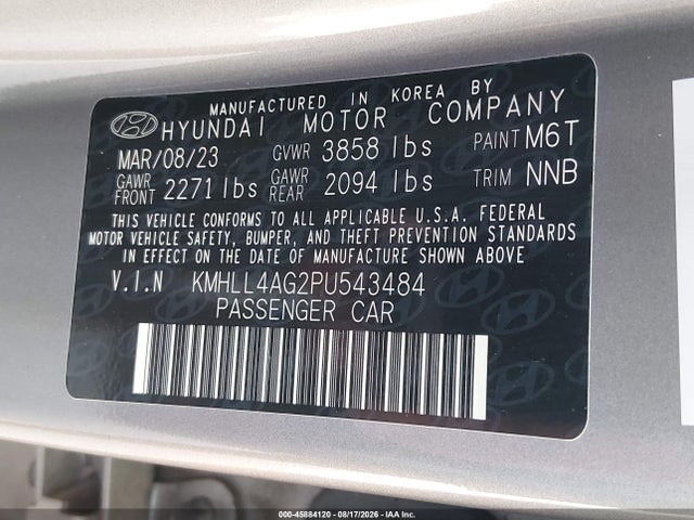 Aukcja sprzedaży 2023 Hyundai Elantra Se, vin: KMHLL4AG2PU543484, numer aukcji: 45884120