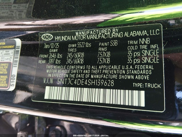 Продажа на аукционе авто 2025 Hyundai Santa Cruz Sel Activity, vin: 5NTJC4DE4SH139628, номер лота: 45884162