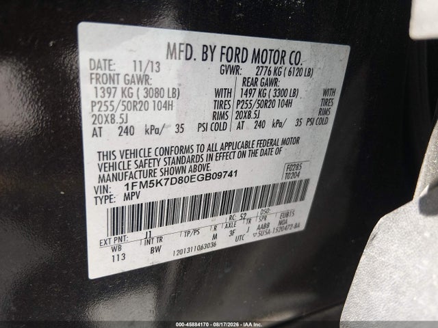 Aukcja sprzedaży 2014 Ford Explorer Xlt, vin: 1FM5K7D80EGB09741, numer aukcji: 45884170