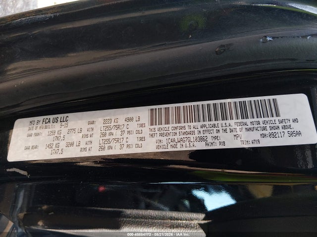 45884172 :رقم المزاد ، 1C4AJWAG7GL103862 vin ، 2016 Jeep Wrangler Willys Wheeler مزاد بيع