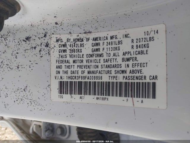 45884180 :رقم المزاد ، 1HGCR3F99FA009956 vin ، 2015 Honda Accord Touring مزاد بيع