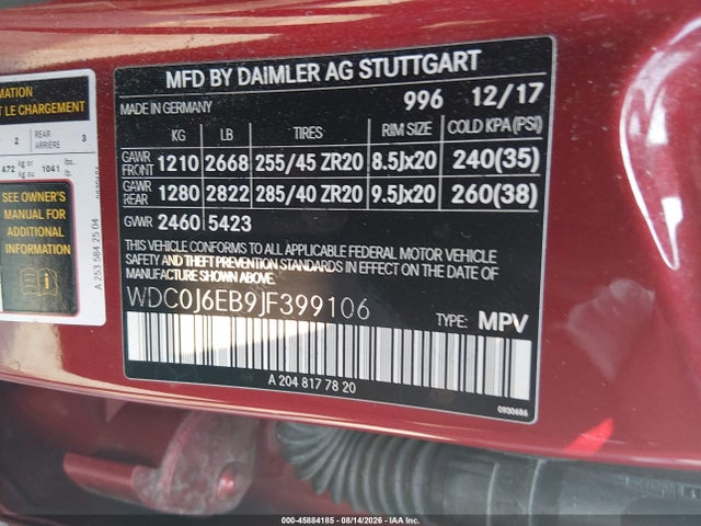 45884185 :رقم المزاد ، WDC0J6EB9JF399106 vin ، 2018 Mercedes-benz Amg Glc 43 Coupe 4matic مزاد بيع