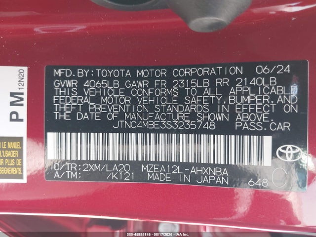 JTNC4MBE3S3235748 Toyota Corolla Xse