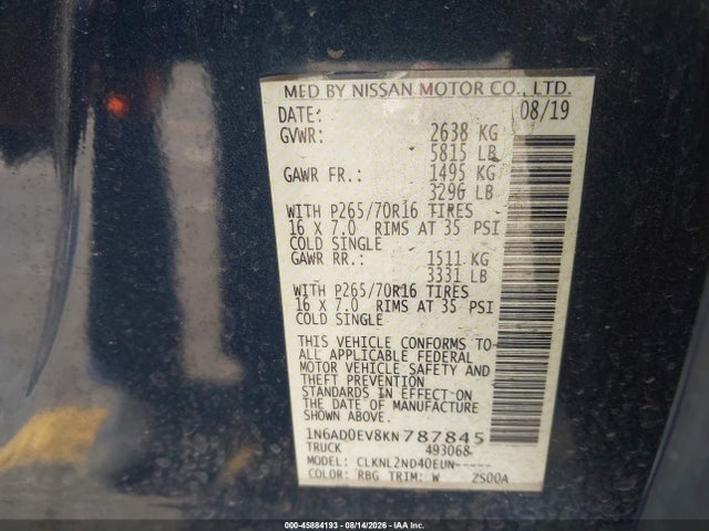 Nissan Frontier Sv 2019 1N6AD0EV8KN787845 Image 9