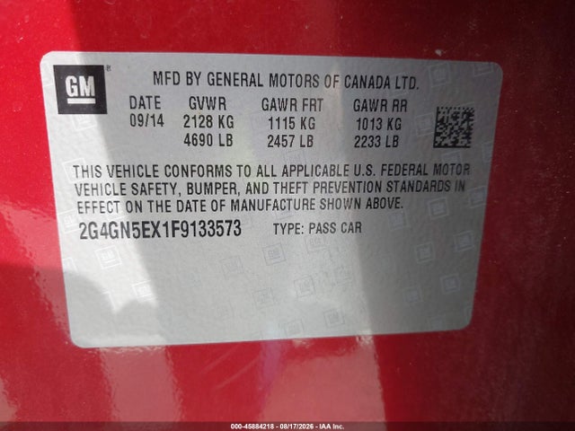 45884218 :رقم المزاد ، 2G4GN5EX1F9133573 vin ، 2015 Buick Regal Turbo/e-assist Premium I مزاد بيع