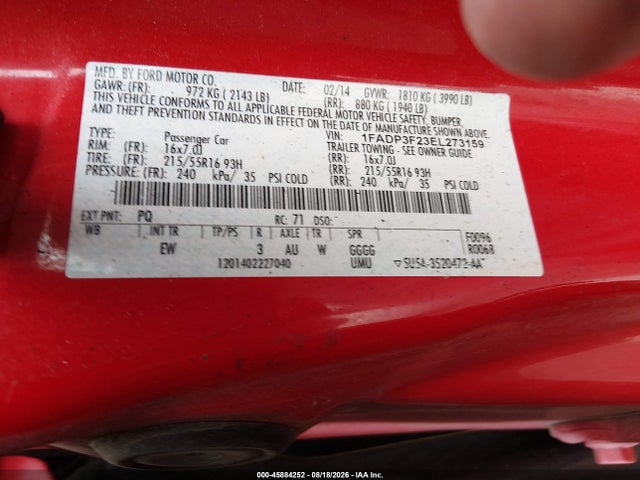 45884252 :رقم المزاد ، 1FADP3F23EL273159 vin ، 2014 Ford Focus Se مزاد بيع