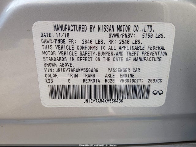 Продаж на аукціоні авто 2019 Infiniti Q50 3.0t Luxe, vin: JN1EV7AR4KM556436, номер лоту: 45884267