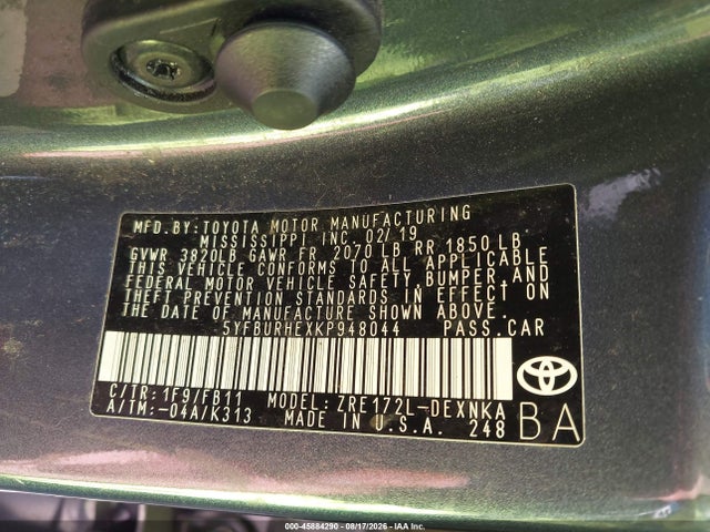 Aukcja sprzedaży 2019 Toyota Corolla Le, vin: 5YFBURHEXKP948044, numer aukcji: 45884290