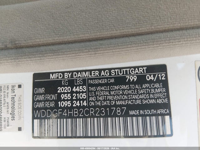 2012 Mercedes-benz C 250 Sport მანქანა იყიდება აუქციონზე, vin: WDDGF4HB2CR231787, აუქციონის ნომერი: 45884294